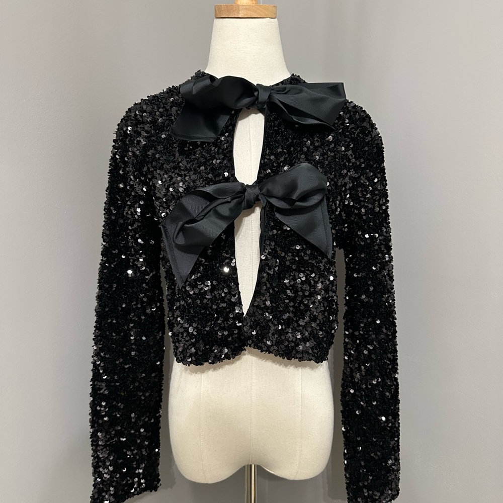 H&M Black Sequin Cardigan with Bows